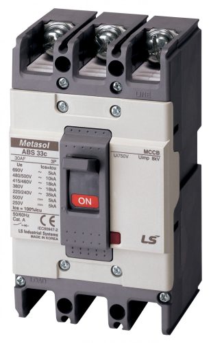 ABS33c 30AF 3P Kompakt megszakító 3A 230/460VAC 25/10kA 250/500VDC 5/5kA