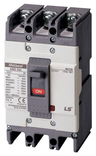 ABS53c 50AF 3P Kompakt megszakító 15A 230/460VAC 35/18kA 250/500VDC 10/10kA