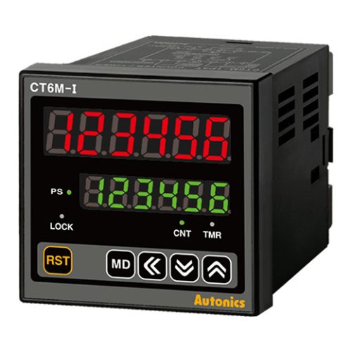 CT6M-1P2 - Számláló/időzítő 6 digit 7-szeg. LED kijelző 72x72mm 1-fok. 24VAC/24-48VDC IP65