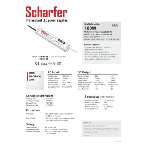 SCH-100-24 LED Tápegység 24V DC / 4,17A, 170-250V AC, 100W, IP67